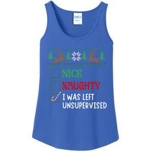 Nice Naughty I Was Left Unsupervised Funny Retro Christmas Cute Gift Ladies Essential Tank