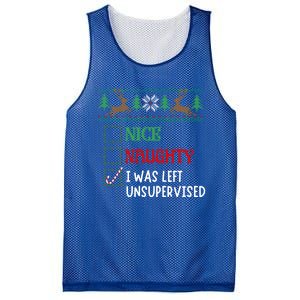 Nice Naughty I Was Left Unsupervised Funny Retro Christmas Cute Gift Mesh Reversible Basketball Jersey Tank