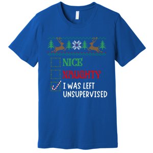 Nice Naughty I Was Left Unsupervised Funny Retro Christmas Cute Gift Premium T-Shirt