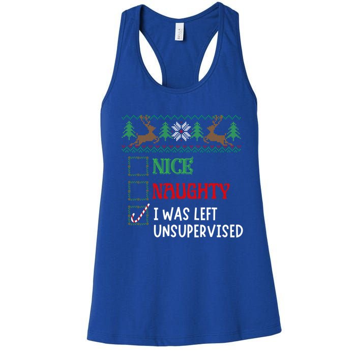 Nice Naughty I Was Left Unsupervised Funny Retro Christmas Cute Gift Women's Racerback Tank