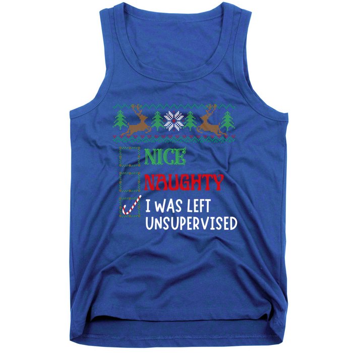 Nice Naughty I Was Left Unsupervised Funny Retro Christmas Cute Gift Tank Top