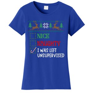 Nice Naughty I Was Left Unsupervised Funny Retro Christmas Cute Gift Women's T-Shirt