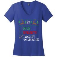 Nice Naughty I Was Left Unsupervised Funny Retro Christmas Cute Gift Women's V-Neck T-Shirt