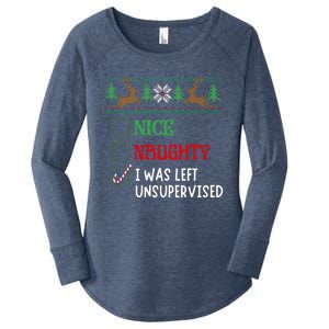 Nice Naughty I Was Left Unsupervised Funny Retro Christmas Cute Gift Women's Perfect Tri Tunic Long Sleeve Shirt