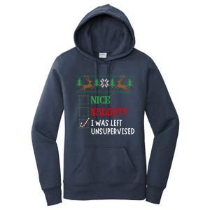 Nice Naughty I Was Left Unsupervised Funny Retro Christmas Cute Gift Women's Pullover Hoodie