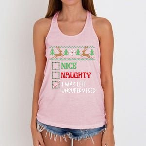 Nice Naughty I Was Left Unsupervised Funny Retro Christmas Cute Gift Women's Knotted Racerback Tank