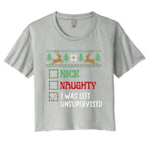 Nice Naughty I Was Left Unsupervised Funny Retro Christmas Cute Gift Women's Crop Top Tee