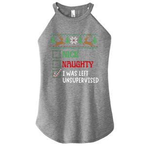 Nice Naughty I Was Left Unsupervised Funny Retro Christmas Cute Gift Women's Perfect Tri Rocker Tank