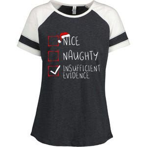 Nice Naughty Insufficient Evidence Christmas Santa Claus Enza Ladies Jersey Colorblock Tee