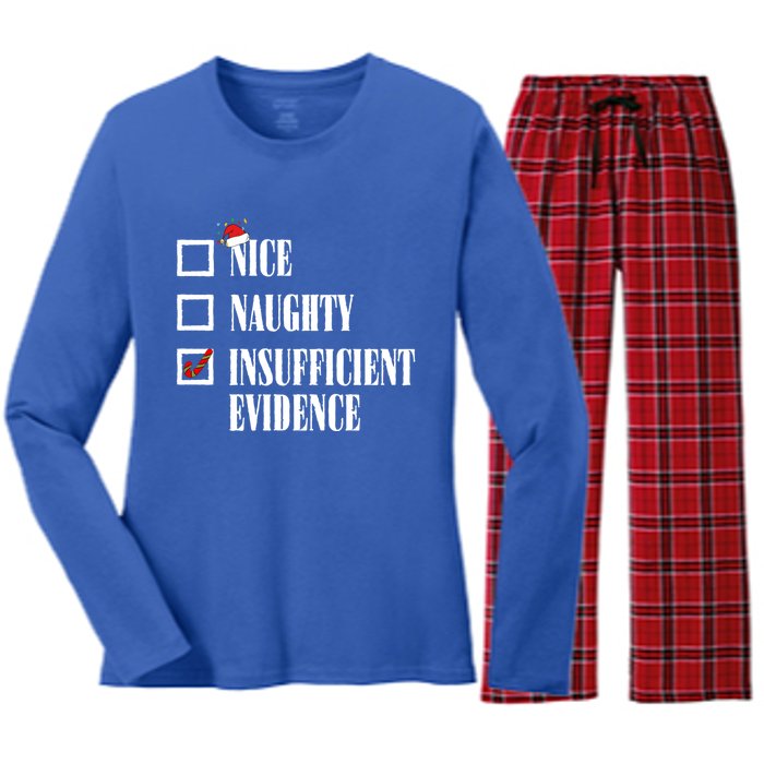 Nice Naughty Insufficient Evidence Christmas List Santa Xmas Gift Women's Long Sleeve Flannel Pajama Set 