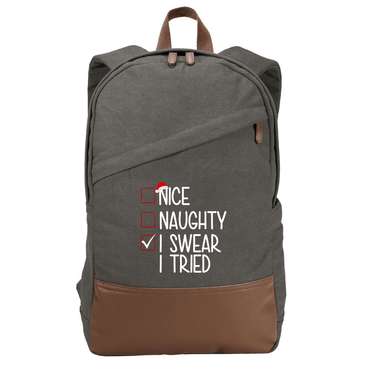 Nice Naughty I Swear I Tired Funny Christmas Holiday Cotton Canvas Backpack
