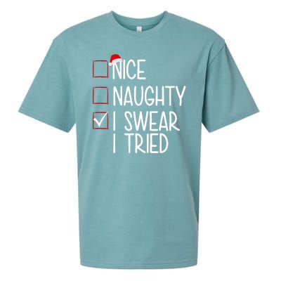 Nice Naughty I Swear I Tired Funny Christmas Holiday Sueded Cloud Jersey T-Shirt