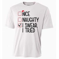 Nice Naughty I Swear I Tired Funny Christmas Holiday Cooling Performance Crew T-Shirt