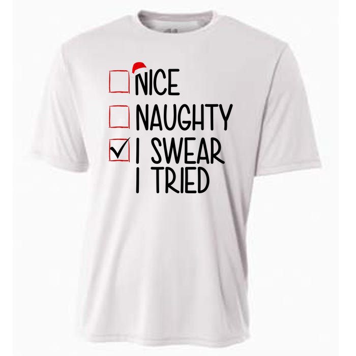 Nice Naughty I Swear I Tired Funny Christmas Holiday Cooling Performance Crew T-Shirt