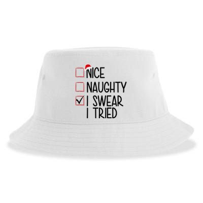 Nice Naughty I Swear I Tired Funny Christmas Holiday Sustainable Bucket Hat
