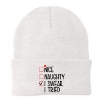 Nice Naughty I Swear I Tired Funny Christmas Holiday Beanie
