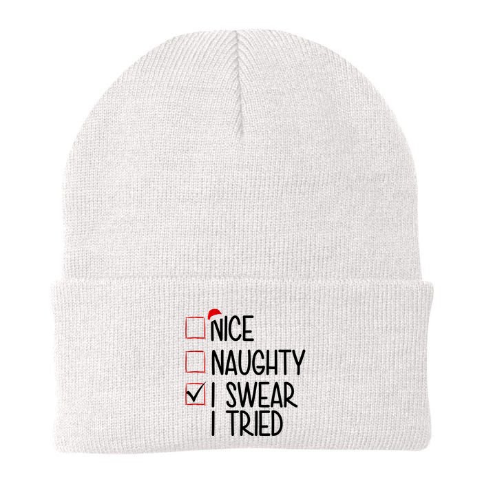 Nice Naughty I Swear I Tired Funny Christmas Holiday Beanie