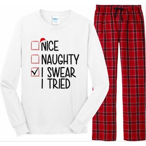 Nice Naughty I Swear I Tired Funny Christmas Holiday Long Sleeve Pajama Set