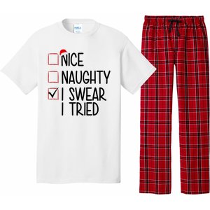 Nice Naughty I Swear I Tired Funny Christmas Holiday Pajama Set