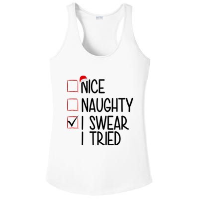 Nice Naughty I Swear I Tired Funny Christmas Holiday Ladies PosiCharge Competitor Racerback Tank