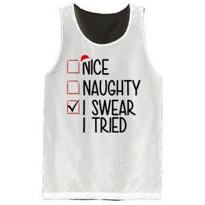 Nice Naughty I Swear I Tired Funny Christmas Holiday Mesh Reversible Basketball Jersey Tank