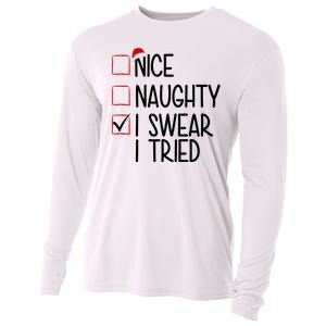 Nice Naughty I Swear I Tired Funny Christmas Holiday Cooling Performance Long Sleeve Crew