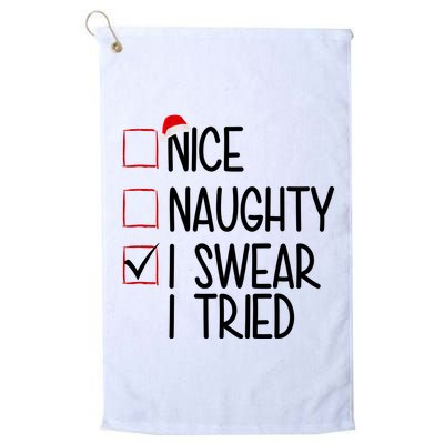 Nice Naughty I Swear I Tired Funny Christmas Holiday Golf Towel