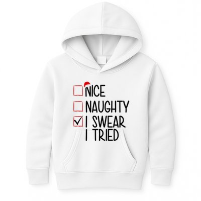 Nice Naughty I Swear I Tired Funny Christmas Holiday Kids Hoodie