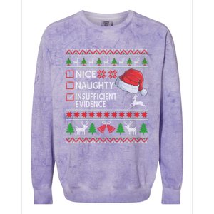 Nice Naughty Insufficient Evidence Ugly Christmas Gift Colorblast Crewneck Sweatshirt