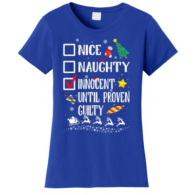 Nice Naughty Innocent Until Proven Guilty Xmas Santa Hat Cool Gift Women's T-Shirt