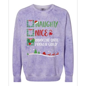 Nice Naughty Innocent Until Proven Guilty Christmas Santa Meaningful Gift Colorblast Crewneck Sweatshirt