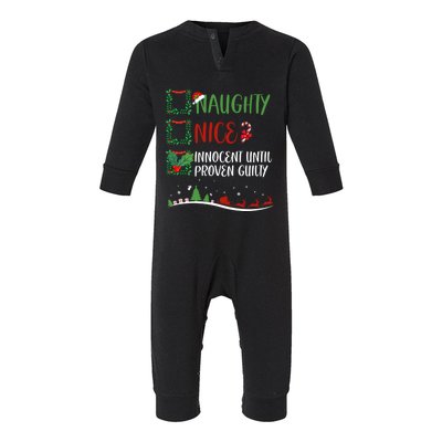 Nice Naughty Innocent Until Proven Guilty Christmas Santa Meaningful Gift Infant Fleece One Piece