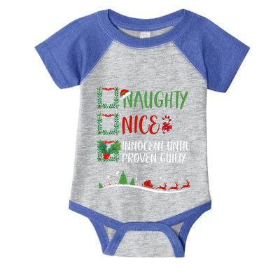 Nice Naughty Innocent Until Proven Guilty Christmas Santa Meaningful Gift Infant Baby Jersey Bodysuit