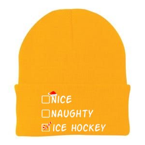 Nice Naughty Ice Hockey Funny Christmas Ice Hockey Player Gift Knit Cap Winter Beanie