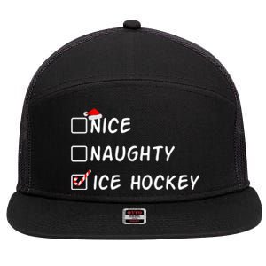 Nice Naughty Ice Hockey Funny Christmas Ice Hockey Player Gift 7 Panel Mesh Trucker Snapback Hat