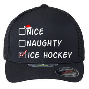 Nice Naughty Ice Hockey Funny Christmas Ice Hockey Player Gift Flexfit Unipanel Trucker Cap