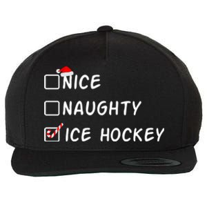 Nice Naughty Ice Hockey Funny Christmas Ice Hockey Player Gift Wool Snapback Cap