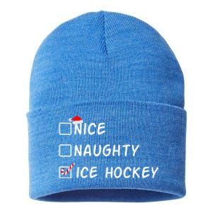 Nice Naughty Ice Hockey Funny Christmas Ice Hockey Player Gift Sustainable Knit Beanie