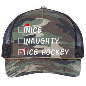 Nice Naughty Ice Hockey Funny Christmas Ice Hockey Player Gift Retro Rope Trucker Hat Cap