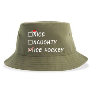 Nice Naughty Ice Hockey Funny Christmas Ice Hockey Player Gift Sustainable Bucket Hat