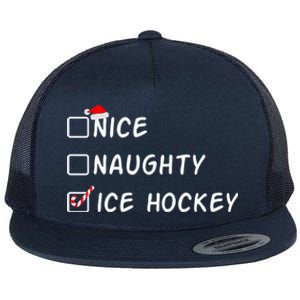 Nice Naughty Ice Hockey Funny Christmas Ice Hockey Player Gift Flat Bill Trucker Hat