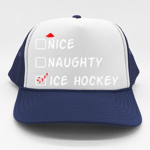 Nice Naughty Ice Hockey Funny Christmas Ice Hockey Player Gift Trucker Hat