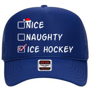 Nice Naughty Ice Hockey Funny Christmas Ice Hockey Player Gift High Crown Mesh Back Trucker Hat