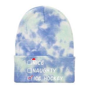 Nice Naughty Ice Hockey Funny Christmas Ice Hockey Player Gift Tie Dye 12in Knit Beanie