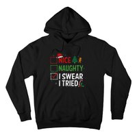 Nice Naughty I Swear I Tried Christmas List Xmas Santa Claus Hoodie