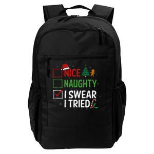 Nice Naughty I Swear I Tried Christmas List Xmas Santa Claus Daily Commute Backpack