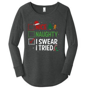 Nice Naughty I Swear I Tried Christmas List Xmas Santa Claus Women's Perfect Tri Tunic Long Sleeve Shirt