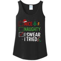 Nice Naughty I Swear I Tried Christmas List Xmas Santa Claus Ladies Essential Tank