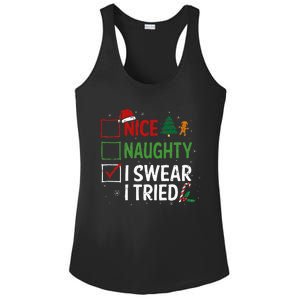 Nice Naughty I Swear I Tried Christmas List Xmas Santa Claus Ladies PosiCharge Competitor Racerback Tank