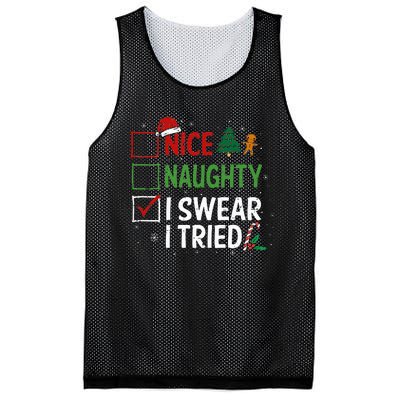 Nice Naughty I Swear I Tried Christmas List Xmas Santa Claus Mesh Reversible Basketball Jersey Tank